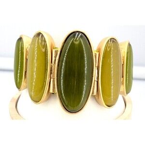 Lia Sophia Bracelet Signed Kiam Family Green Yellow Resin Gold Tone 8in Vintage